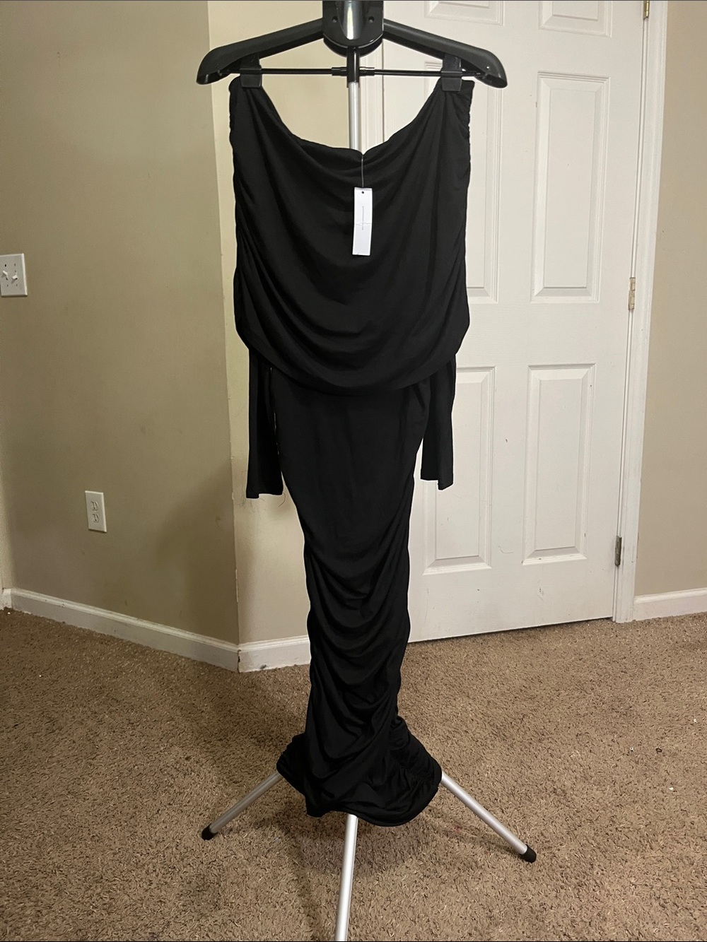 Black Maxi Dress with Drape Detail - Women Dresses Maxi